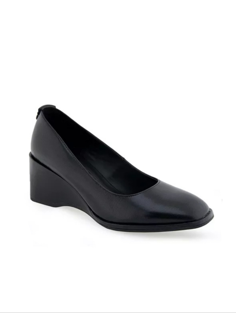 Aerosoles Aurora Square Wedge Leather Pumps in Black